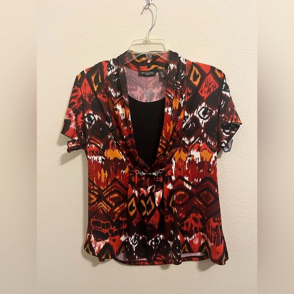 Notations Tops - Notations Red and Black Abstract Blouse